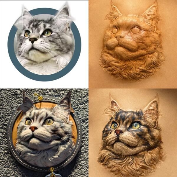 Handmade Leather Carving Pet Pendant - Genuine Leather